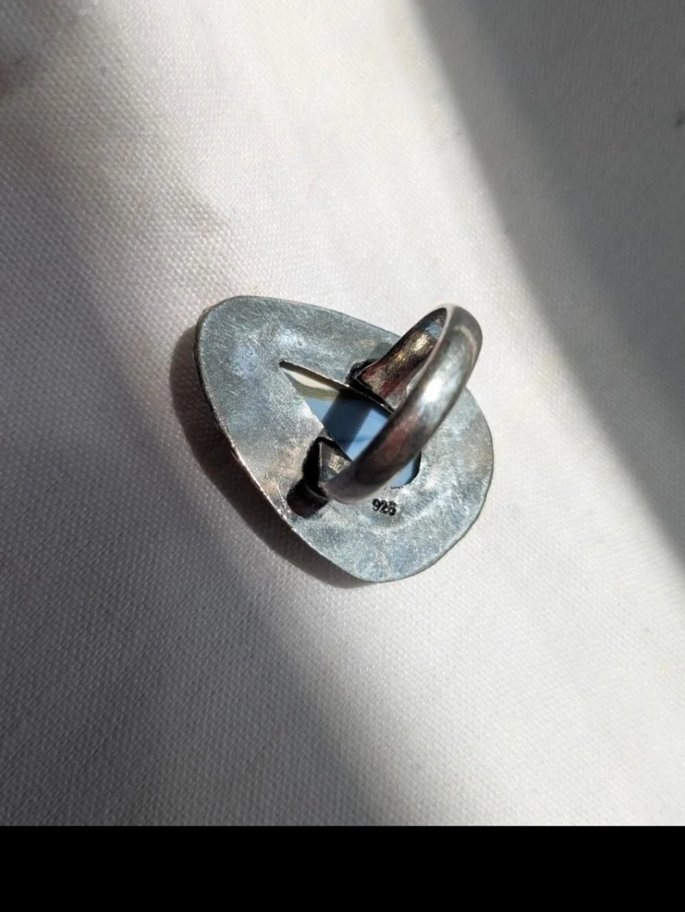 Rare Handcrafted Eye of Owyhee Opal Teardrop Ring (Size 7.25)